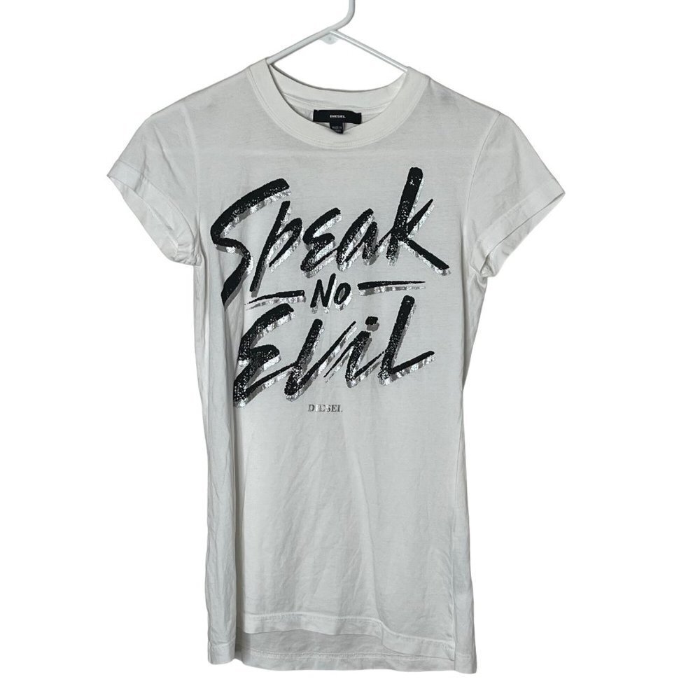 Diesel Tee Shirt White Speak No Evil‎ Graphic 100% Cotton Size XXS